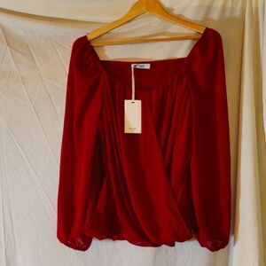 NWT Grace Karin Burgundy Sheer Long Sleeved Blouse - Size Large